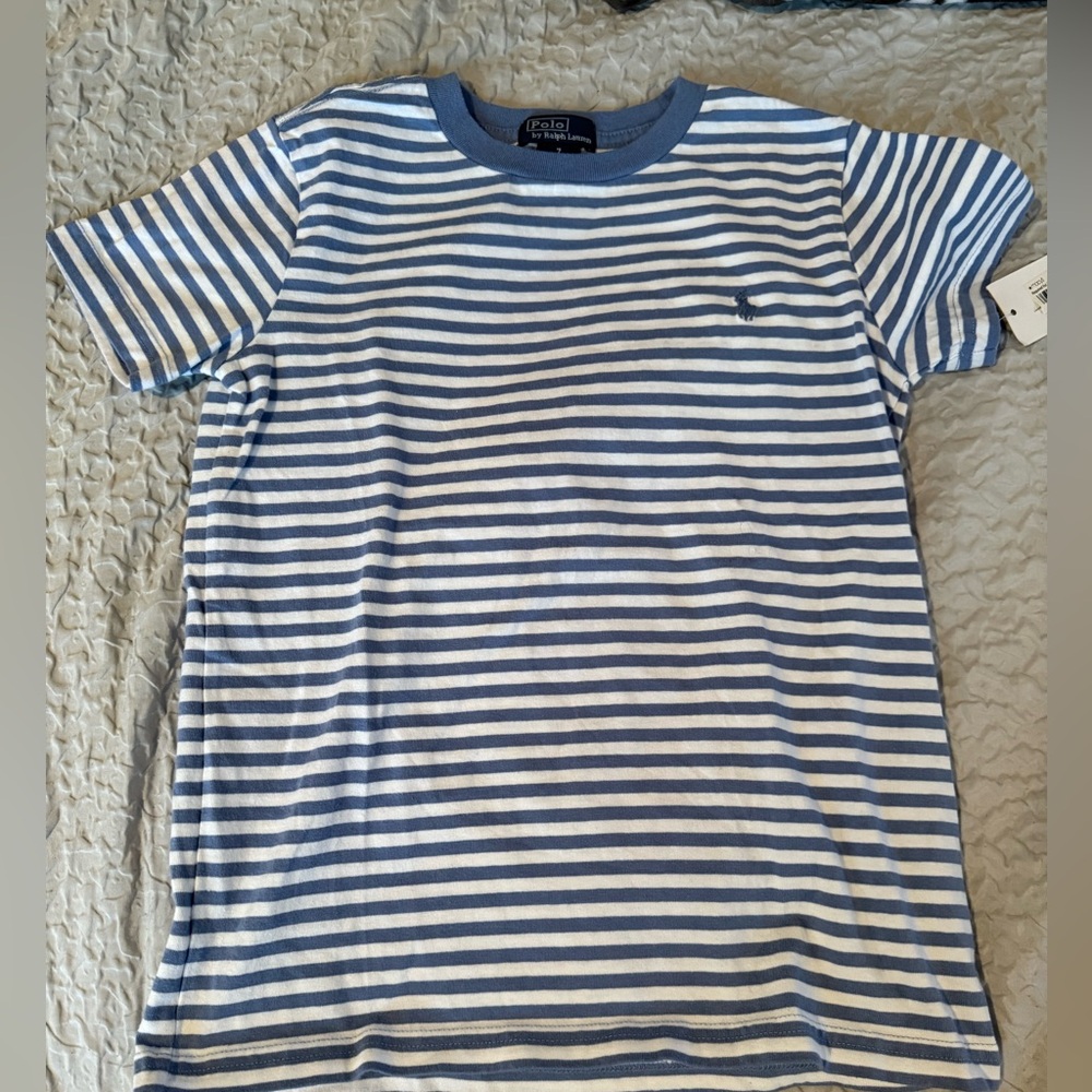 NWT Polo Kids Blue and White Striped Shirt size 7